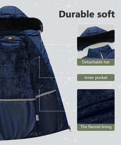 MOERDENG Women's Winter Windproof Warm Down Coats Waterproof Thicken Hooded fashions Puffer Jacket Dark Blue 02-XXL