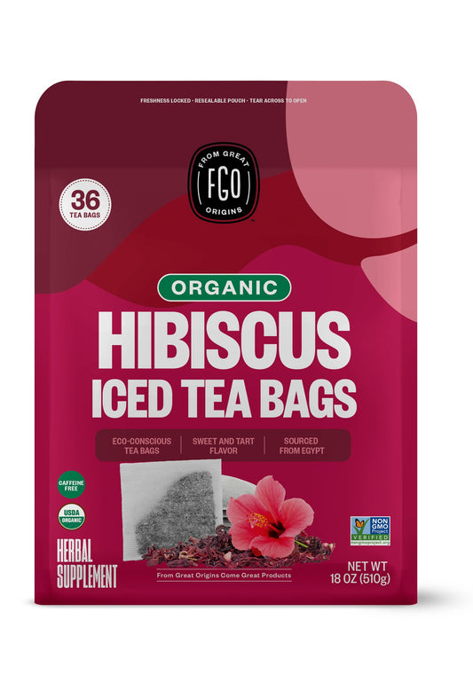 FGO Organic Hibiscus Iced Tea, 36 Eco-Conscious Pitcher Sized Tea Bags, Packaging May Vary (Pack of 1)