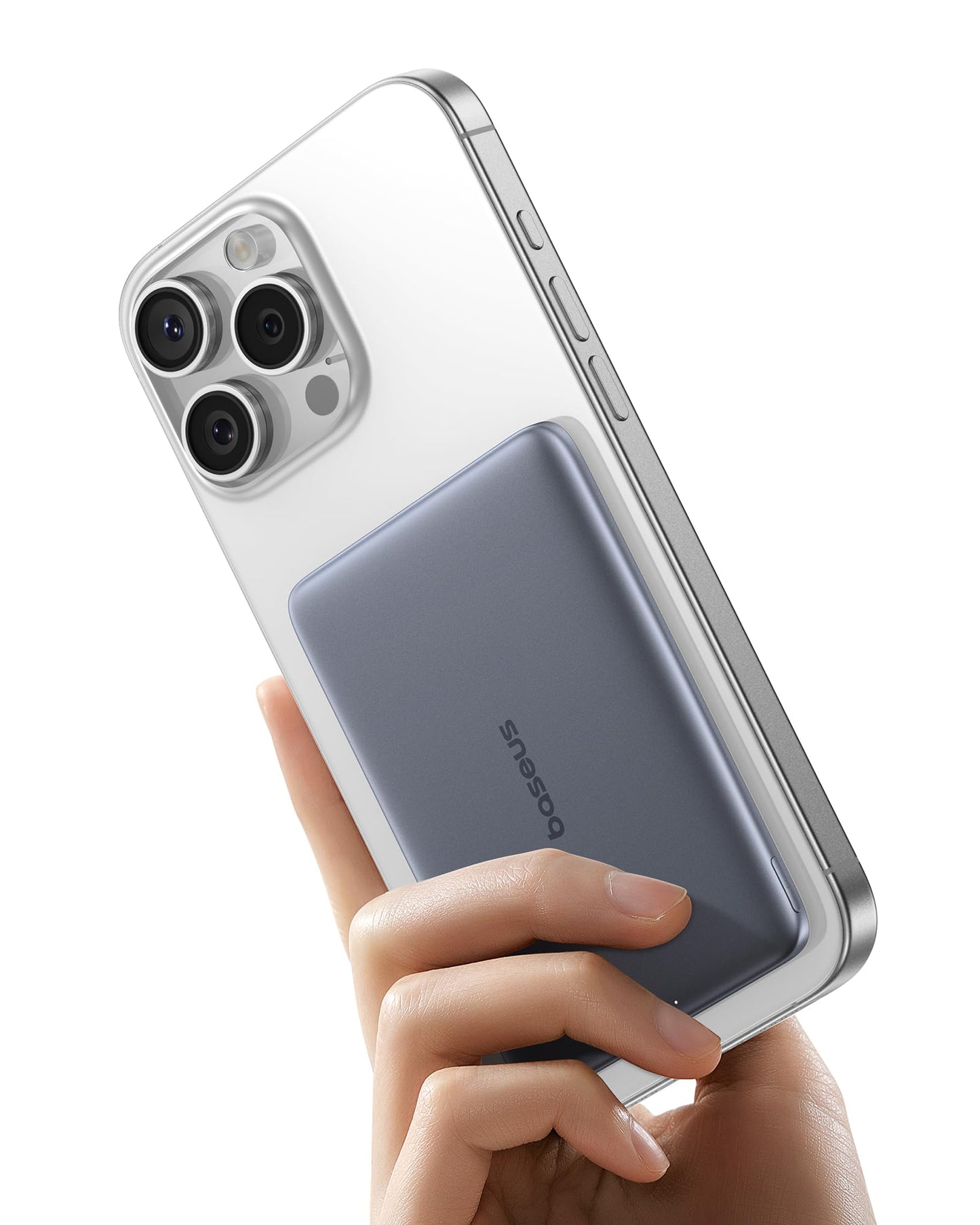 Baseus Picogo Power Bank, 0.3" Ultra Slim 5000mAh MagSafe Portable Charger with USB-C Braided Cable, Card-Size Magnetic Battery Pack, Alloy Wireless Fast Charger for iPhone 16/15/14/13/12, Lightweight