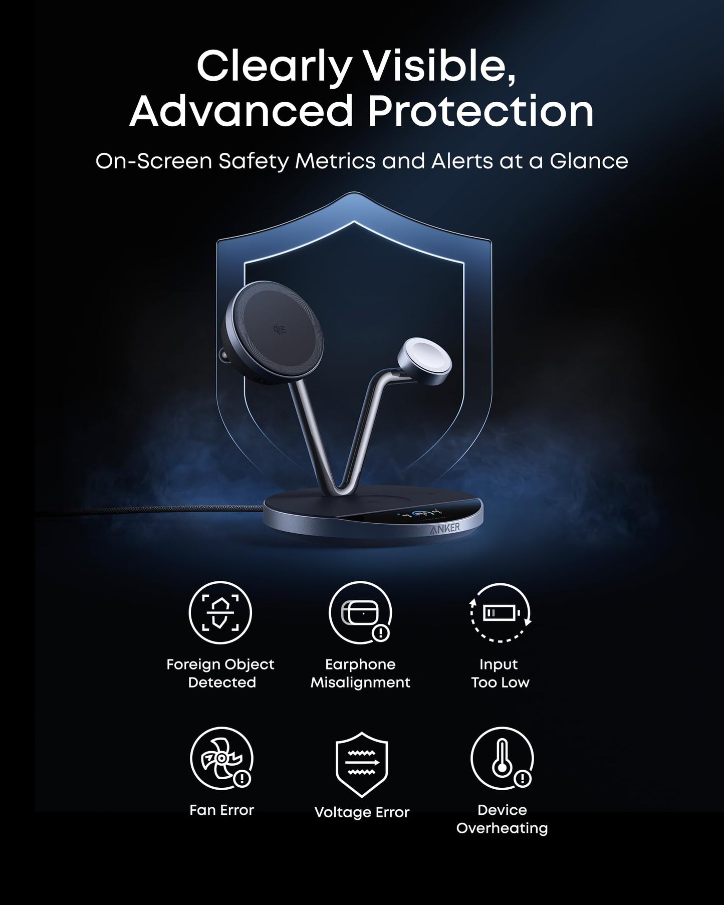 Anker Prime MagSafe Charger Compatible, 3-in-1 Charging Station, Qi2 25W Certified Wireless Charger Dock Stand, Smart Display with TEC Active Cooling, for iPhone 17, Apple Watch, AirPods, and More