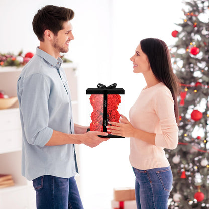 Otlonpe Cute Bear Rose Flower with Light | Women Gifts & Indoor Table Decorations for Christmas, Valentines, Mothers Day, Birthday, Anniversary | Handmade Gifts for Women Mom Wife Girlfriend (Red)