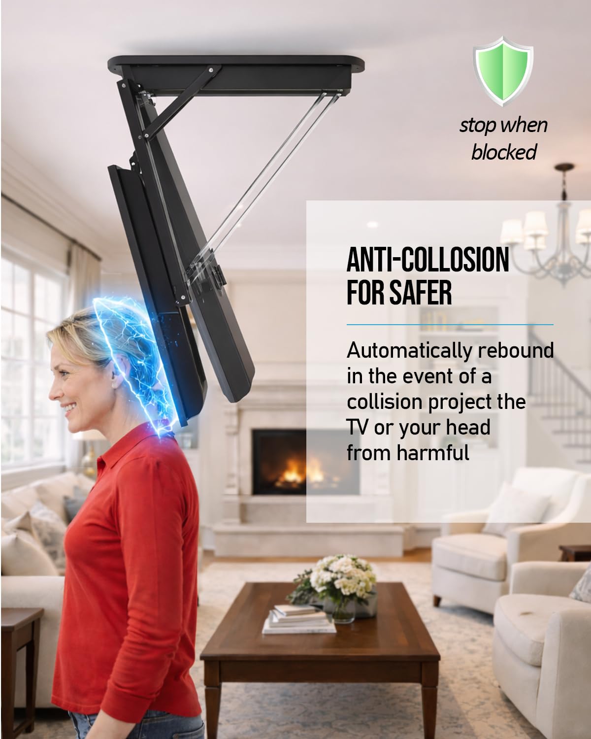 Electric Ceiling TV Mount with Remote - Motorized Ceiling TV Mount for Flat and Pitched Roof, 32 to 70 Inch Flat and Curved Screen TVs (Black)