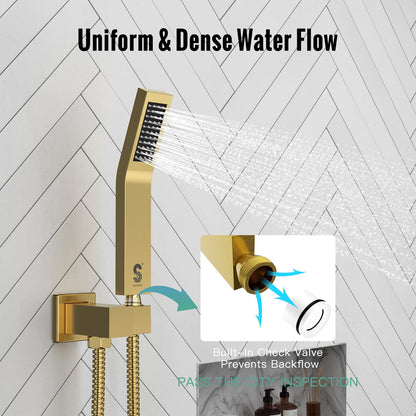 SR SUN RISE 12 Inch Ceiling Mounted Shower System Rain Mixer Shower Combo Set Rainfall Shower Head System Brushed Gold Shower Faucet Trim Repair Kits with Shower Rough-in Valve Body and Trim