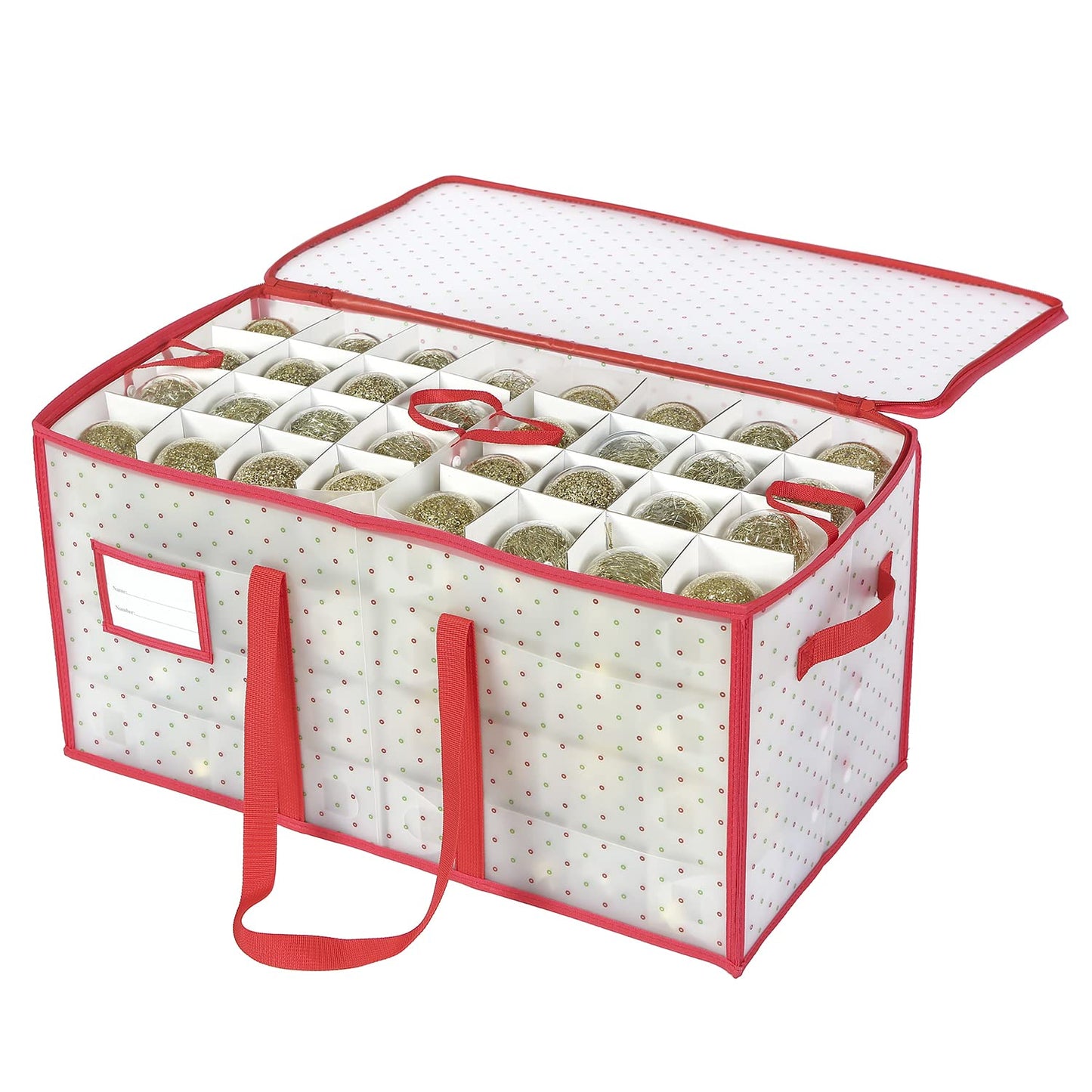 Sattiyrch Plastic Christmas Ornament Storage Box with Dual Zipper Closure - Box Contributes Slots for 128 Holiday Ornaments 3 Inch - Keeps 128 Xmas Holiday Ornaments (128)