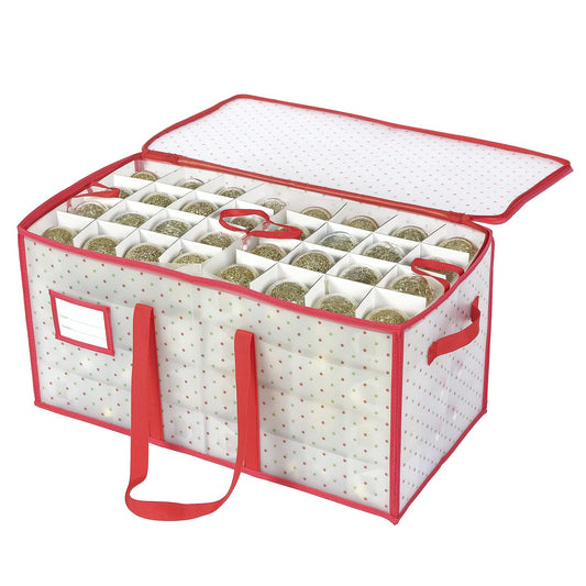 Sattiyrch Plastic Christmas Ornament Storage Box with Dual Zipper Closure - Box Contributes Slots for 128 Holiday Ornaments 3 Inch - Keeps 128 Xmas Holiday Ornaments (128)