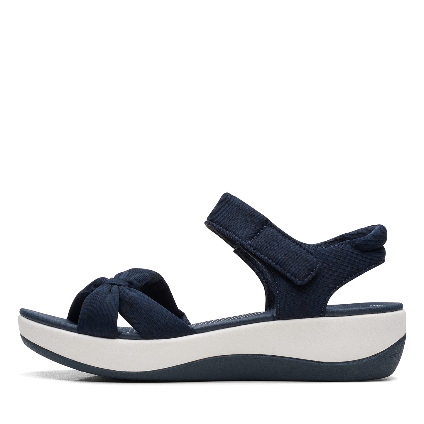 Clarks Women's Arla Shore Flat Sandal, Navy Textile, 10 Wide