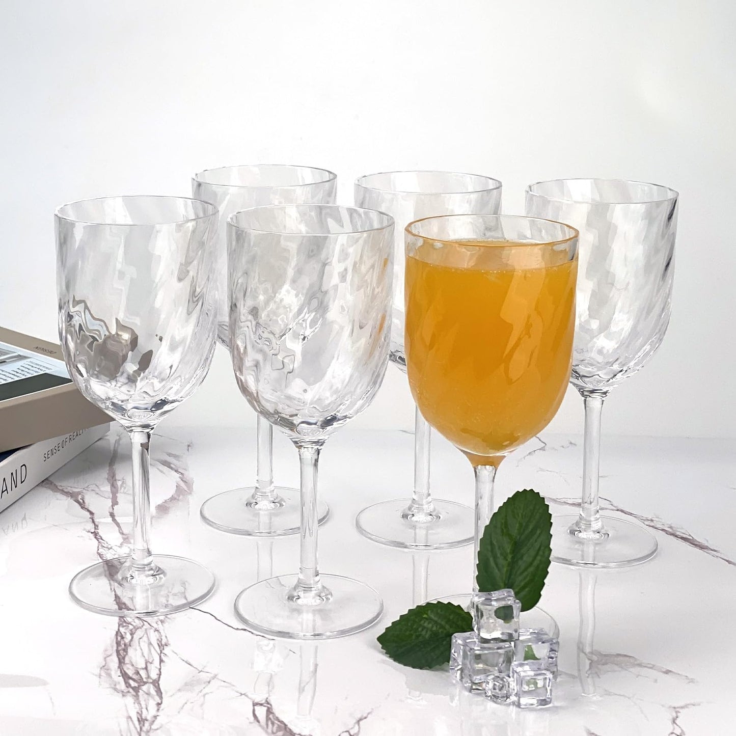 Yalin Set of 6 Unbreakable 12 oz Acrylic Plastic Wine and Water Tumbler Stackable Goblets. (Clear, 15 oz)