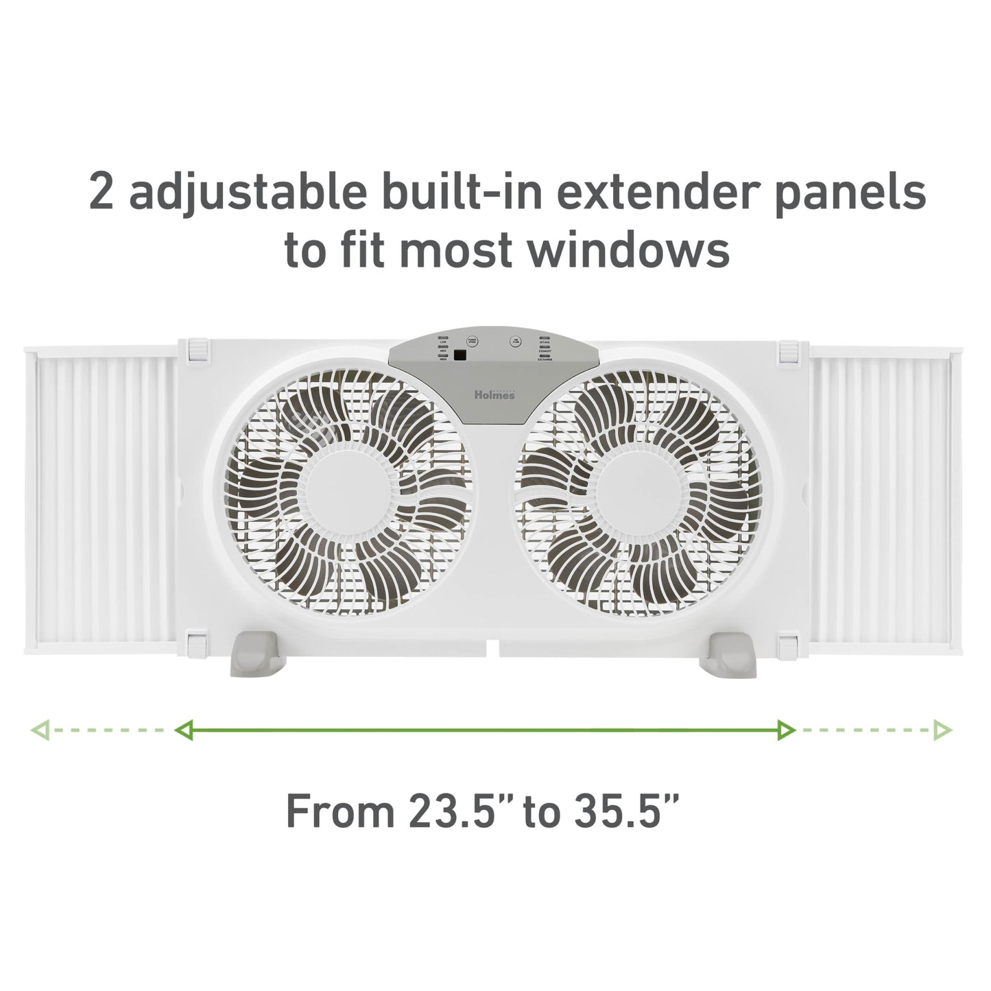 HOLMES 9" Twin Digital Window Fan, Reversible Airflow Blades, In/Out Exchange, 3 Speeds, Built-In Extender Panels, Ideal for Home, Bedroom or Office, Remote Control, White