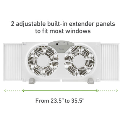 HOLMES 9" Twin Digital Window Fan, Reversible Airflow Blades, In/Out Exchange, 3 Speeds, Built-In Extender Panels, Ideal for Home, Bedroom or Office, Remote Control, White