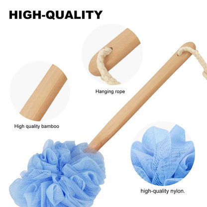 RASDDER Back Scrubber for Shower & Body, Long Handle Bath Brush with Loofah Sponge, Exfoliating Shower Brush for Men and Women
