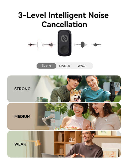 Hollyland Lark A1 Wireless Microphone for iPhone 17/16/15 & Android, 48kHz/24-bit, 3-Level Intelligent Noise Cancel, Mini Mic for YouTube, Podcast, Vlogging (Black, 2TX + USB-C RX + Charging Case)