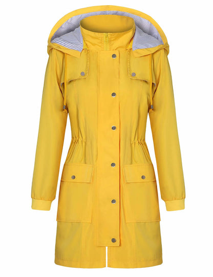 Bloggerlove Women's Rain Jacket Lightweight Raincoat Waterproof Hooded Active Outdoor Trench Coat Yellow M