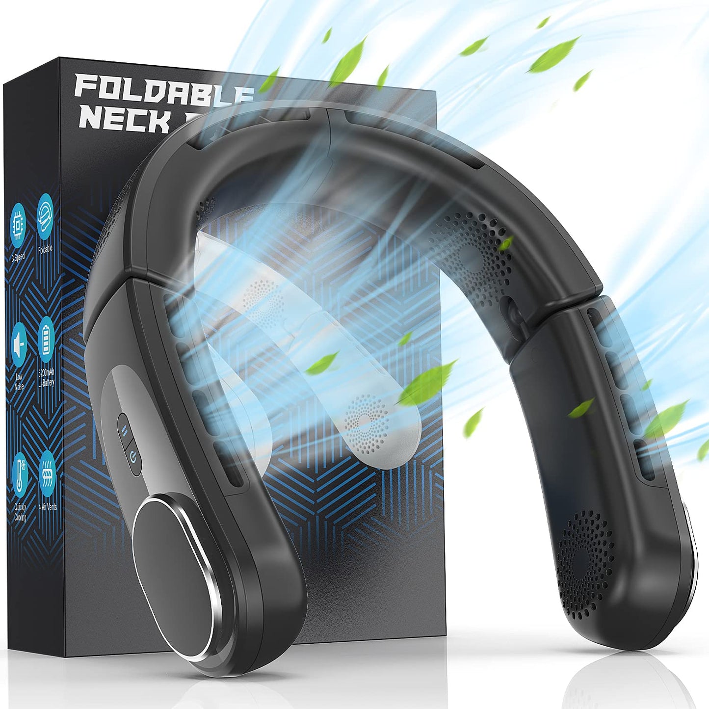 ChillGo Neck Fan - 4 Turbo Foldable Portable Fans - Personal Bladeless Fan 5200mAh with Strong Airflow, Neck Fans that Blow Cold Air with 4 Vent Small Mini Fans Wearable Cooling Fan for Travel Outdoor