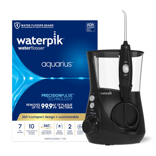Waterpik Aquarius Water Flosser Professional For Teeth, Gums, Braces, Dental Care, Electric Power With 10 Settings, 7 Tips For Multiple Users And Needs, ADA Accepted, Black WP-662, Packaging May Vary