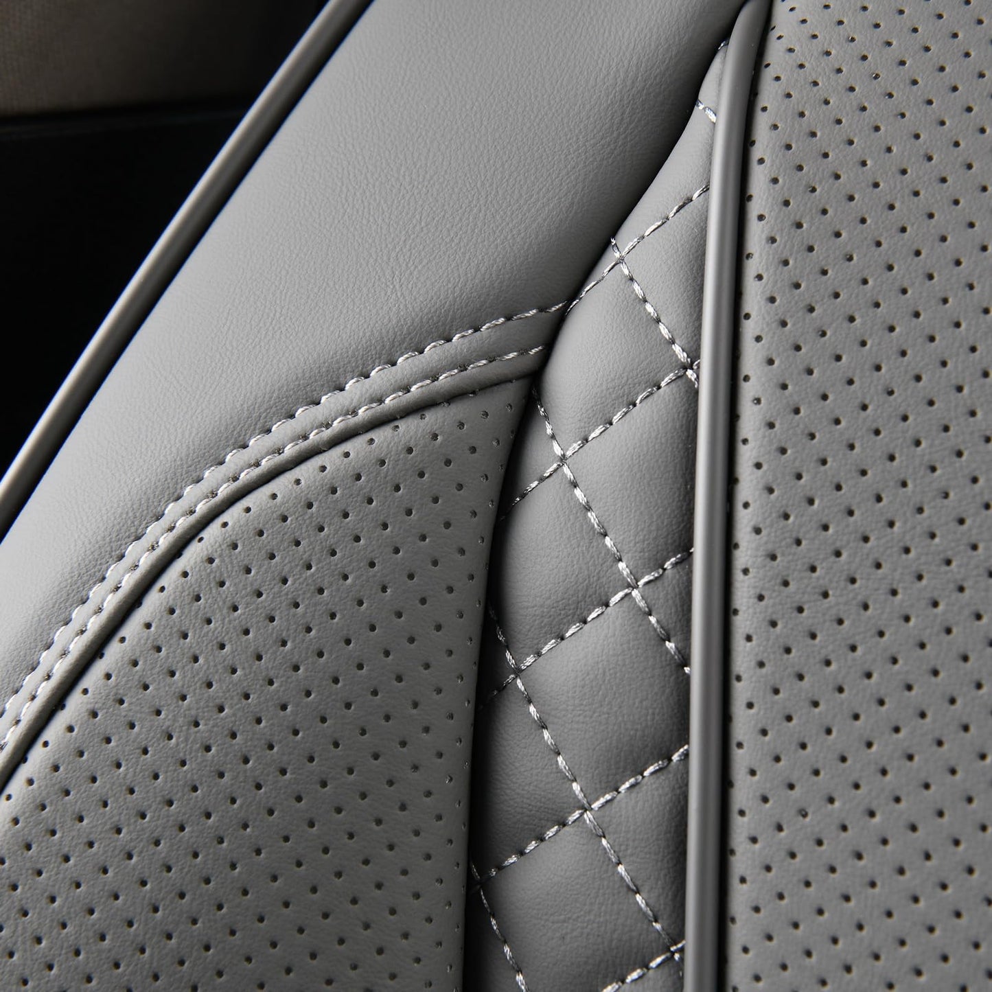 Coverado Car Seat Cover Full Set, Gray Seat Covers Front Seats Back Seat Covers, Nappa Leather Waterproof, Car Seat Cushion, Car Seat Protector Universal Fit Most Cars
