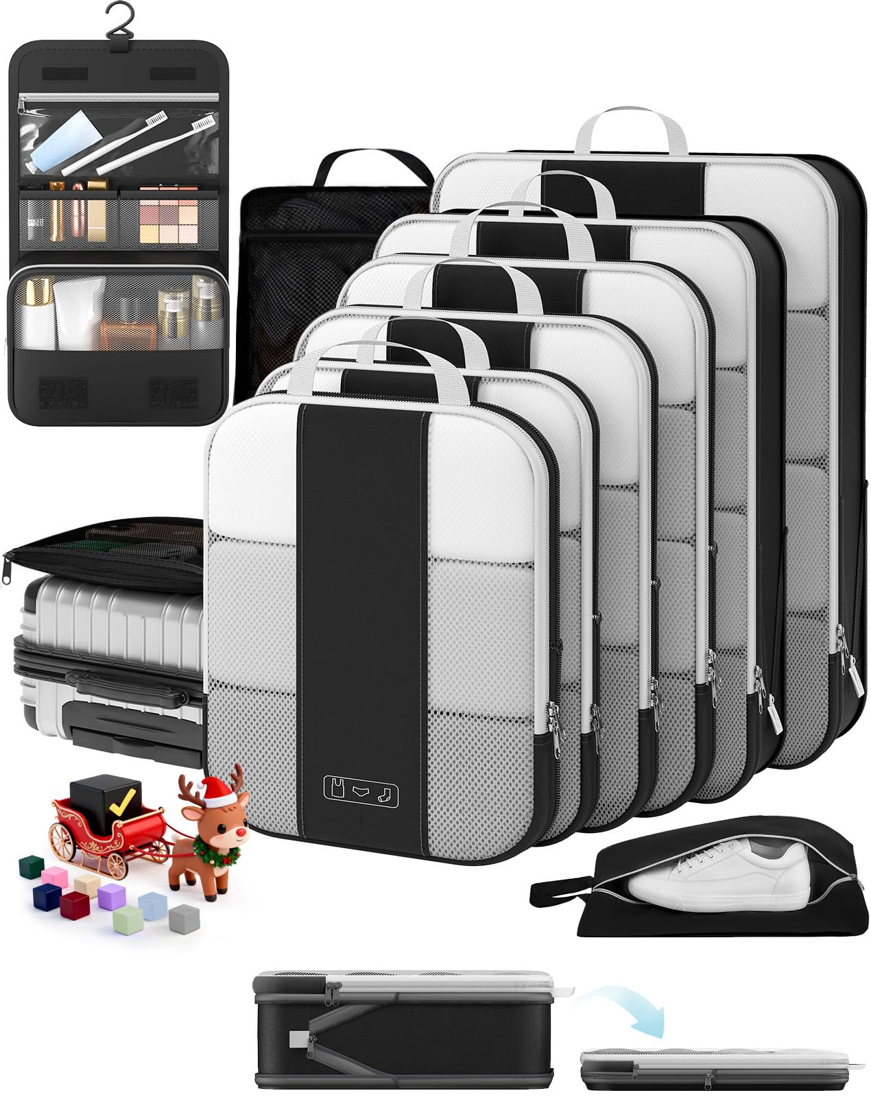 10 Set Compression Packing Cubes for Travel Essentials,Compressible Expandable Packing Cubes for Suitcase,OlarHike Luggage Organizer Bags for Travel,Handy Helper for Organizing Clothes(Black)