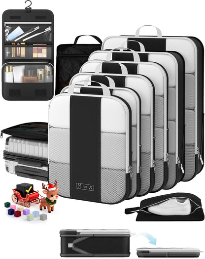 10 Set Compression Packing Cubes for Travel Essentials,Compressible Expandable Packing Cubes for Suitcase,OlarHike Luggage Organizer Bags for Travel,Handy Helper for Organizing Clothes(Black)