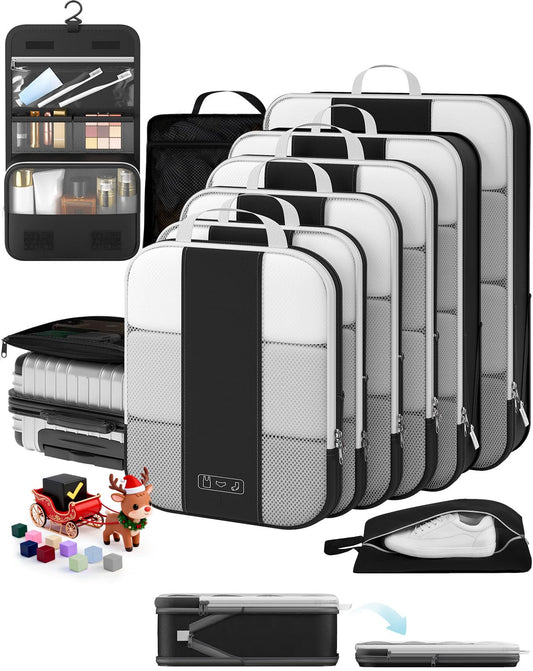 10 Set Compression Packing Cubes for Travel Essentials,Compressible Expandable Packing Cubes for Suitcase,OlarHike Luggage Organizer Bags for Travel,Handy Helper for Organizing Clothes(Black)