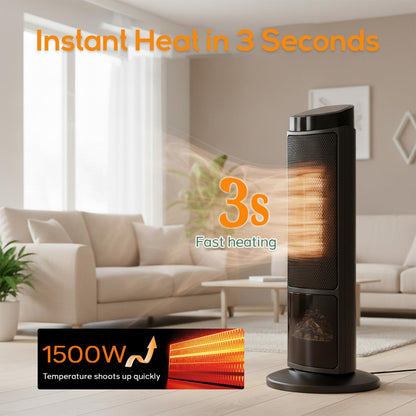 23" Space Heater, 1500W Portable Heaters for Indoor Outdoor Use, Fast Heating with 70° Oscillation, Adjustable Thermostat Up to 95°F, Tip-Over Protection & 12H Timer for Bedroom, Office, Black