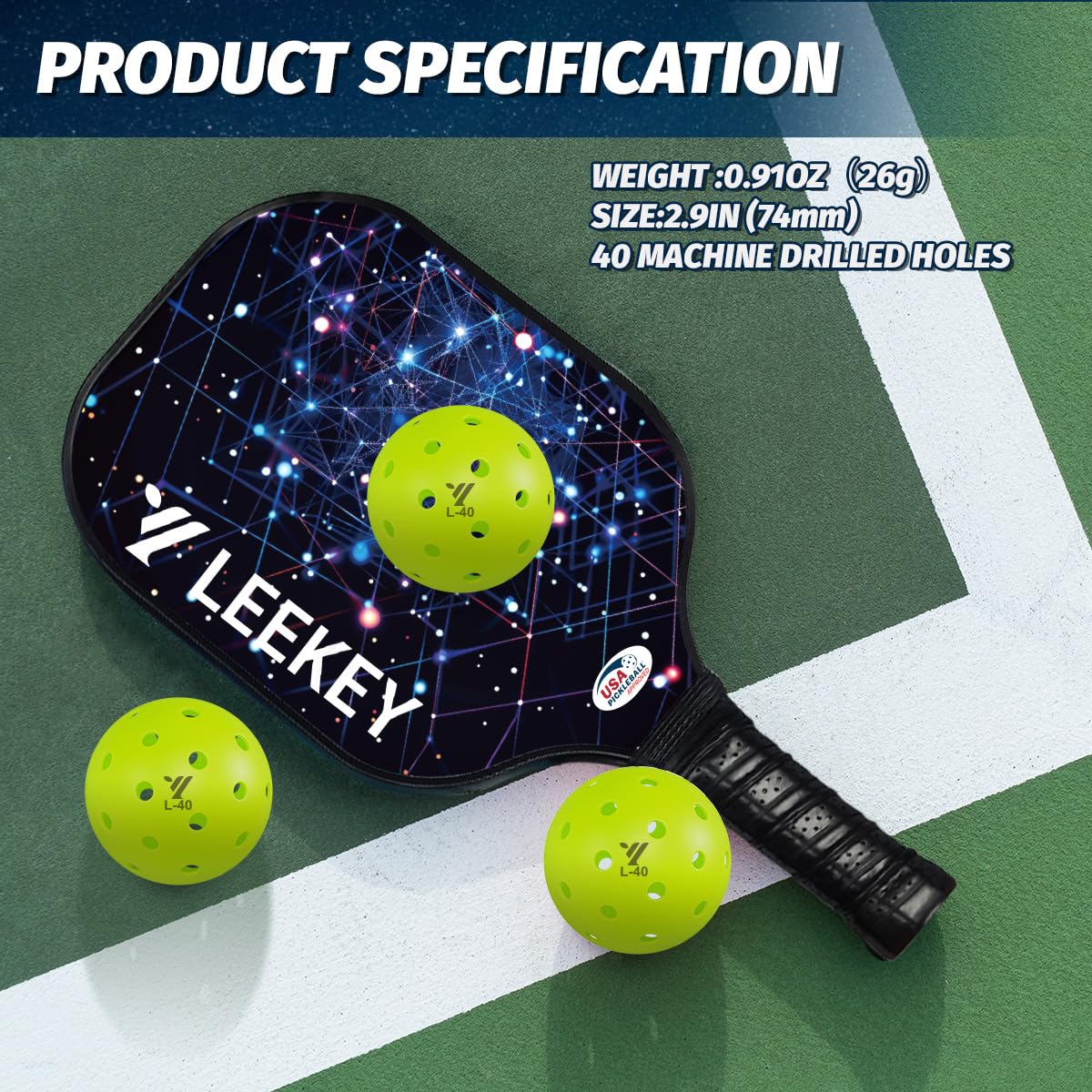 LEEKEY Pickleball Balls- 40 Hole Outdoor Pickleballs,4/12 Pack Pickleballs Set with Mesh Bag, High Bounce & Durable Pickle Balls,Pickleball Accessories,Sports Gift (4PCS)