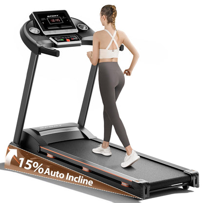 RENESTAR Treadmills for Home, Treadmill with 0-15% Auto Incline, 3HP Folding Treadmills for Running Walking with 300LBS Weight Capacity, Incline Treadmill Equipped with Bluetooth & Pulse Monitor