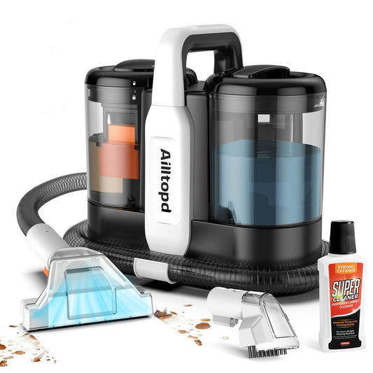 Ailltopd Carpet & Upholstery Spot Cleaner, Powerful Suction & Portable Spot Remover, Deep Stain Cleaning for Carpet, Pets, Stairs, Car Seat, Couch, with Dual Size BrushHead and Cleaning Solutions