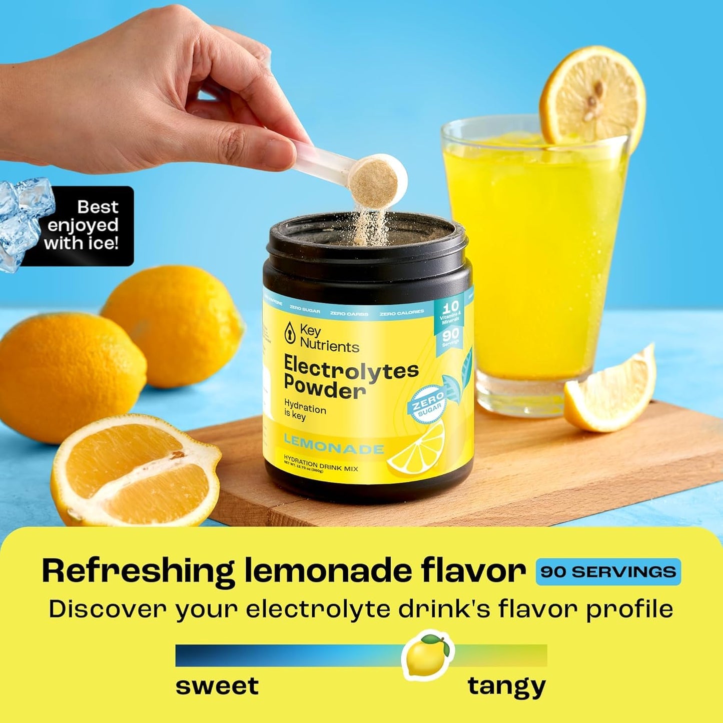 KEY NUTRIENTS Multivitamin Electrolytes Powder No Sugar - Refreshing Lemonade Electrolyte Powder - Sodium & Energy Supplement - Hydration Powder - No Calories - 90 Servings - Made in USA