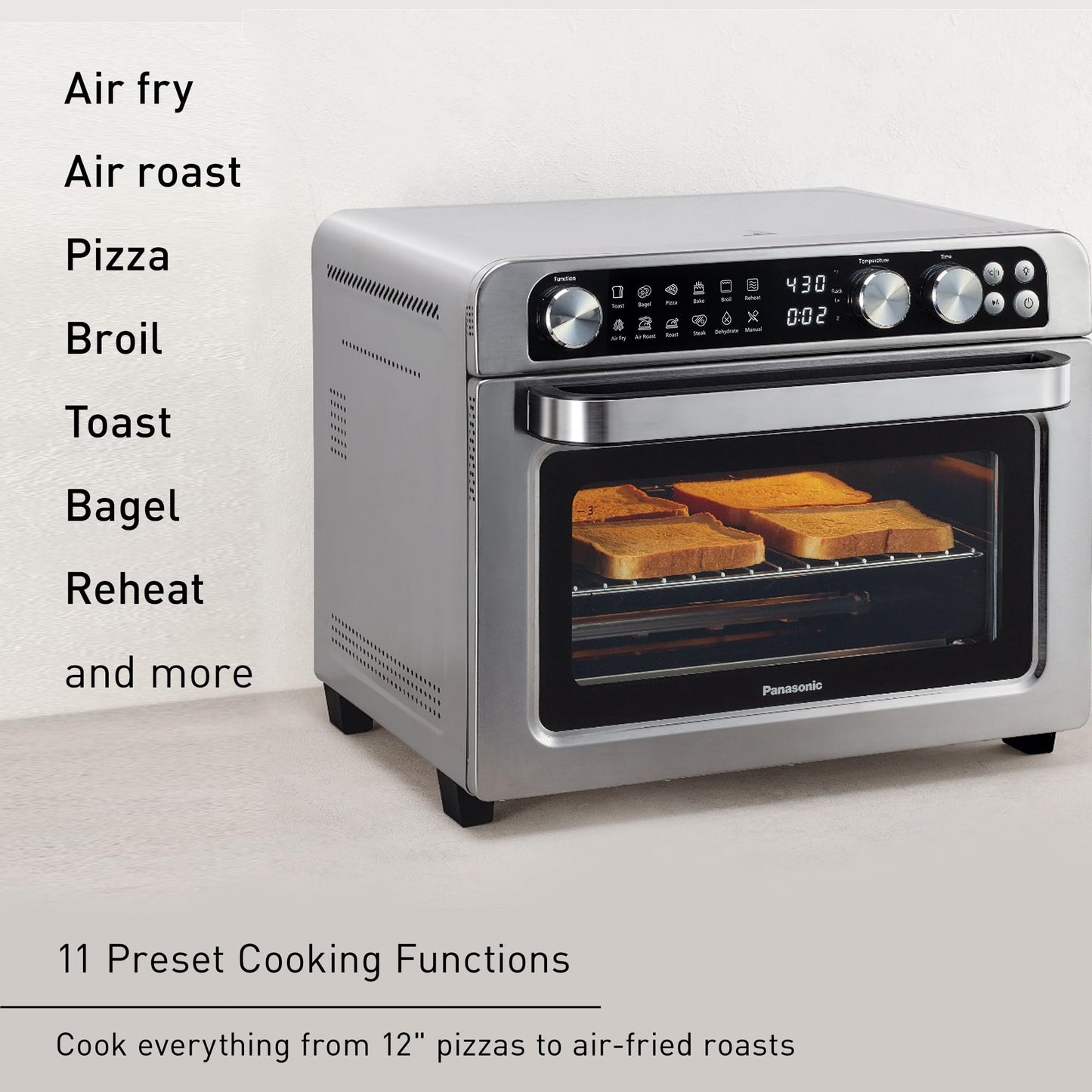 Panasonic Air Fryer Toaster Oven Combo with 11 Preset Cooking Functions, FlashXpress with Double Infrared Heating, Temperature Control Dial, PFAS Free, 1800W - NB-G211P