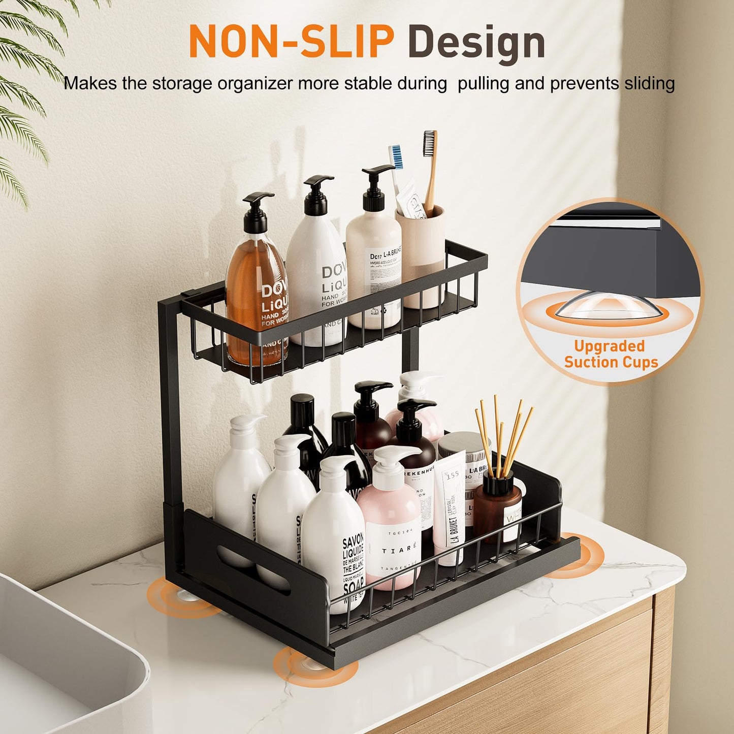 Under Sink Organizer 2 Pack,Pull Out Cabinet Organizer Shelf,Kitchen Bathroom Organizers and Storage with Sliding Drawer,Storage Shelves,Storage and organization for Home,Laundry Room,RV,Pantry,Spice