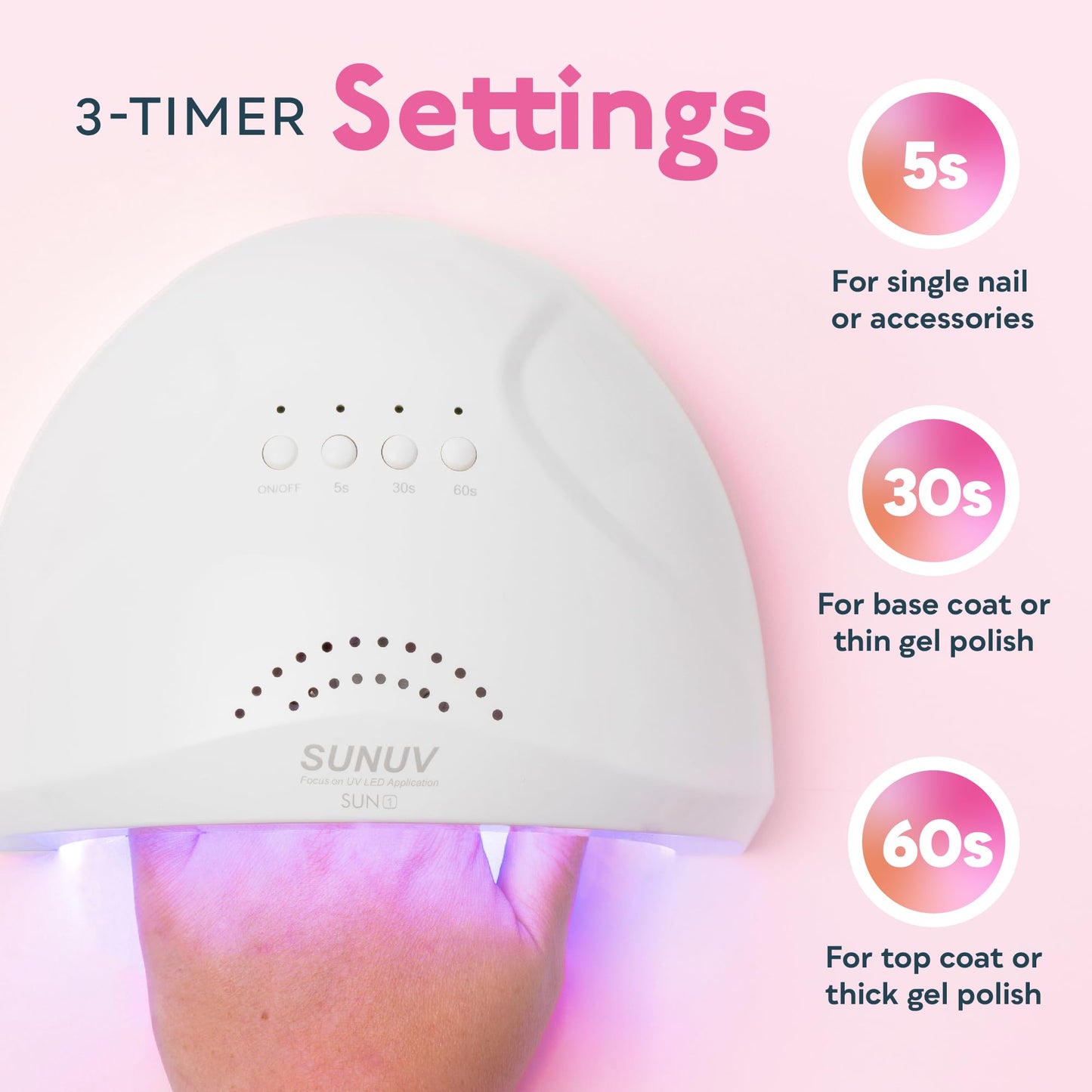 UV LED Nail Lamp, SUNUV Gel Nail Light for Nail Polish 48W UV Dryer with 3 Timers SUNone