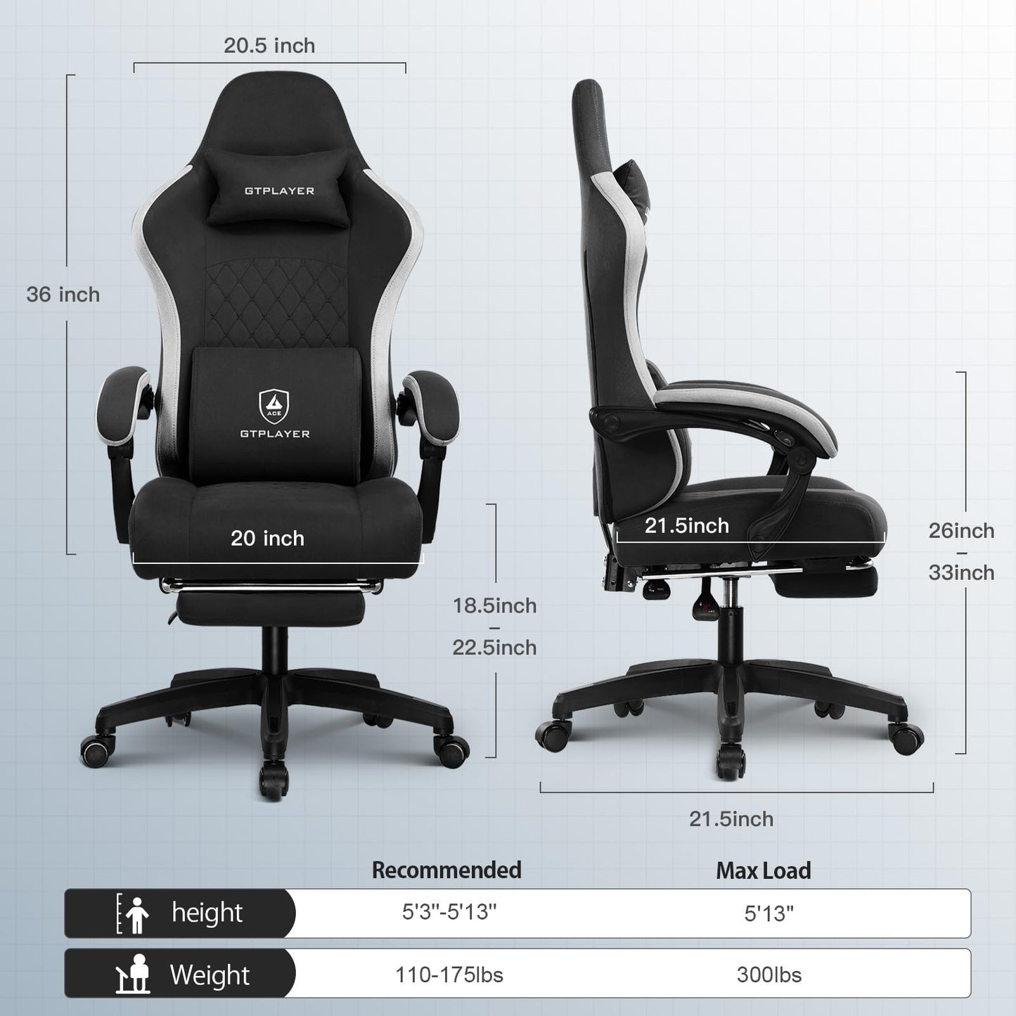 GTPLAYER Gaming Chair, Computer Office Chair with Pocket Spring Cushion, Linkage Armrests and Footrest, High Back Ergonomic Computer Chair with Lumbar Support Task Chair with Footrest(Black)