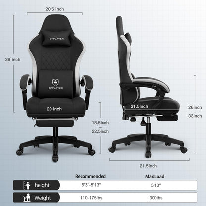 GTPLAYER Gaming Chair, Computer Office Chair with Pocket Spring Cushion, Linkage Armrests and Footrest, High Back Ergonomic Computer Chair with Lumbar Support Task Chair with Footrest(Black)