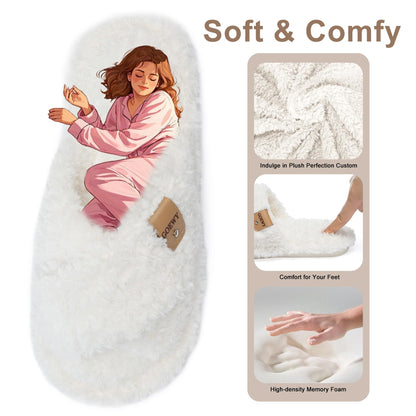 GOEWY Fuzzy Open Toe Slippers for Women Indoor and Outdoor with Memory Foam Cozy Cross Band Cute Slipper Soft House Shoes Slip On Gifts for Women Mom Her Ladies Bridesmaid White