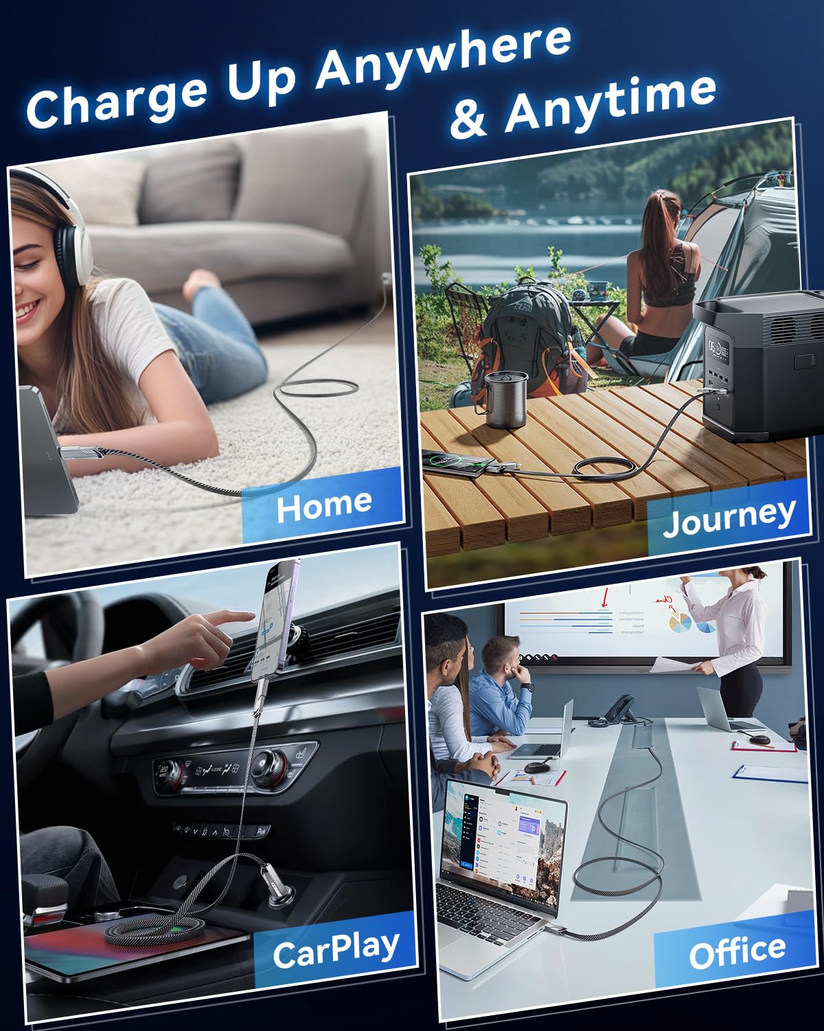 [One is Enough] 4-in-1 Compatible with USB C to Lightning Cable, 240W High-Speed Charging & Fast Data Transfer,CarPlay & Android Auto Support Multi Charger Cord Combo for iPhone/Samsung/iPad,3FT