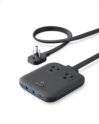 Anker Nano Charging Station(67W Max), 6-in-1 USB-C Power Strip for iPhone 16/15 and MacBook, with Flat Plug and 5ft Thin Undetachable Extension Cord,2 AC,2 USB-A,2 USB-C, for Home&Office