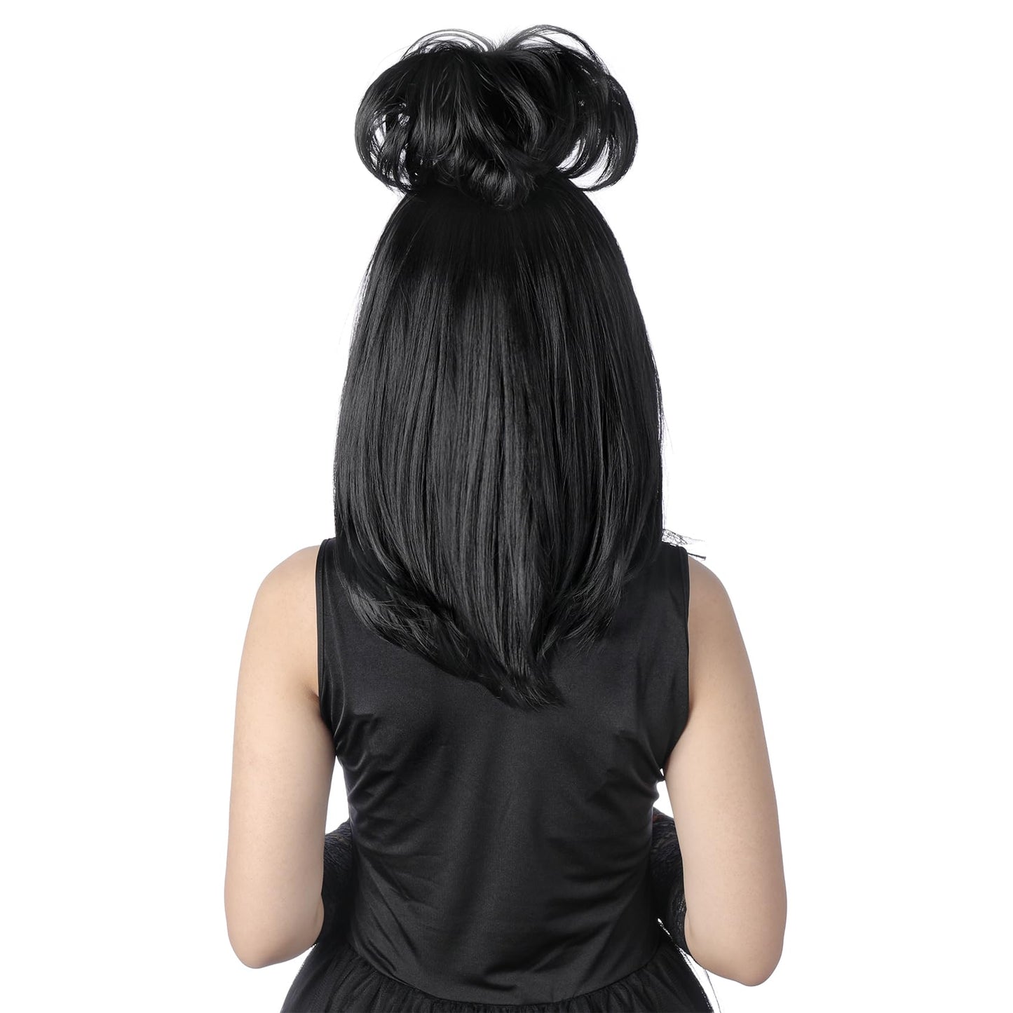 MUPUL Black Cosplay Wig With Bun,Bride Wigs For Costumes,Halloween Costume Wigs For Women