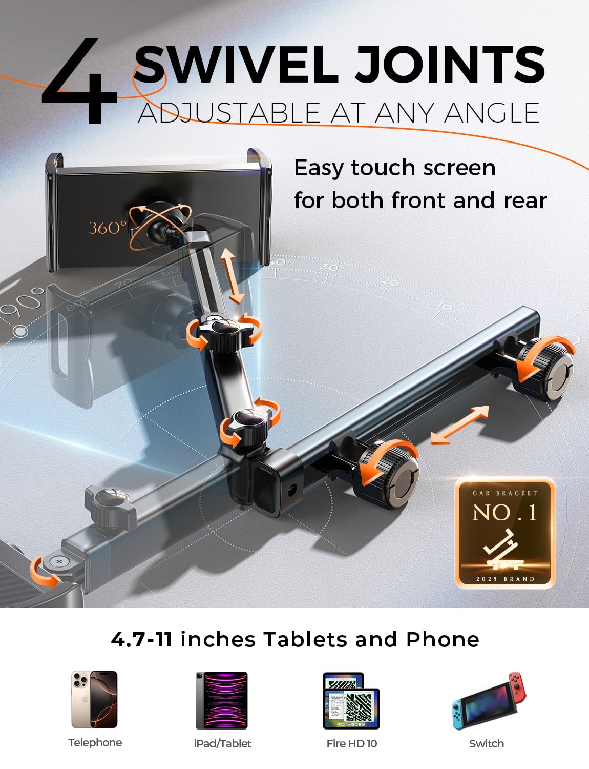 LISEN for iPad Holder Car Mount Road Trip Essentials Activities for Kids, Car Accessories for Women Interior, 3 in 1 Tablet Holder Backseat Camping Car Organizer Back Seat Headrest iPad Mount