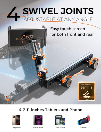 LISEN for iPad Holder Car Mount Road Trip Essentials Activities for Kids, Car Accessories for Women Interior, 3 in 1 Tablet Holder Backseat Camping Car Organizer Back Seat Headrest iPad Mount