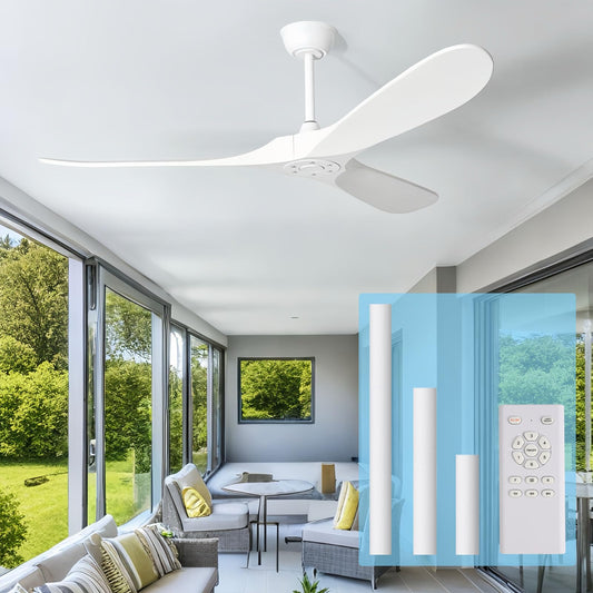 Zronon 72 Inch White Ceiling Fan No Light, Wood Outdoor Ceiling Fans without Lights for Patios Gazebo Porch Living Room, Modern Exterior Extra Large High CFM Ceiling Fan No Light with Downrod