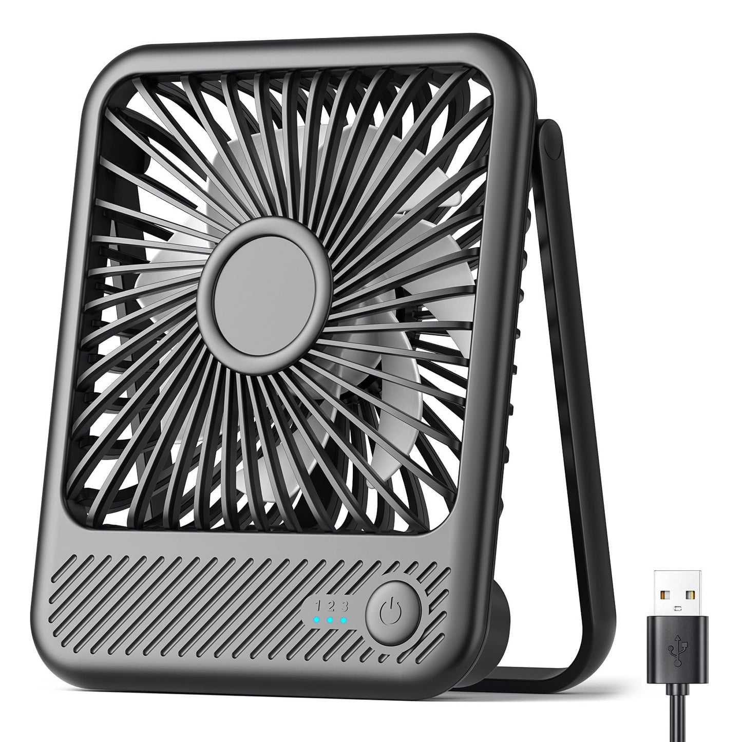 Koonie USB Desk Fan, Strong Wind Ultra Quiet Small Personal Fan with 180° Tilt Folding and 3 Speeds Adjustable, USB-C Corded Powered Mini USB Fan for Office Desktop Bedroom