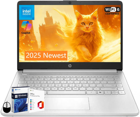 HP 2025 New Student Business Laptop, Intel N150 CPU(Beats N4120), 14 Inch LED Screen, 16GB RAM, 384GB Storage(128GB UFS+256GB MSD), Wi-Fi 6, Copilot AI, Office Pro Lifetime, Windows 11 Pro,w/Mouse