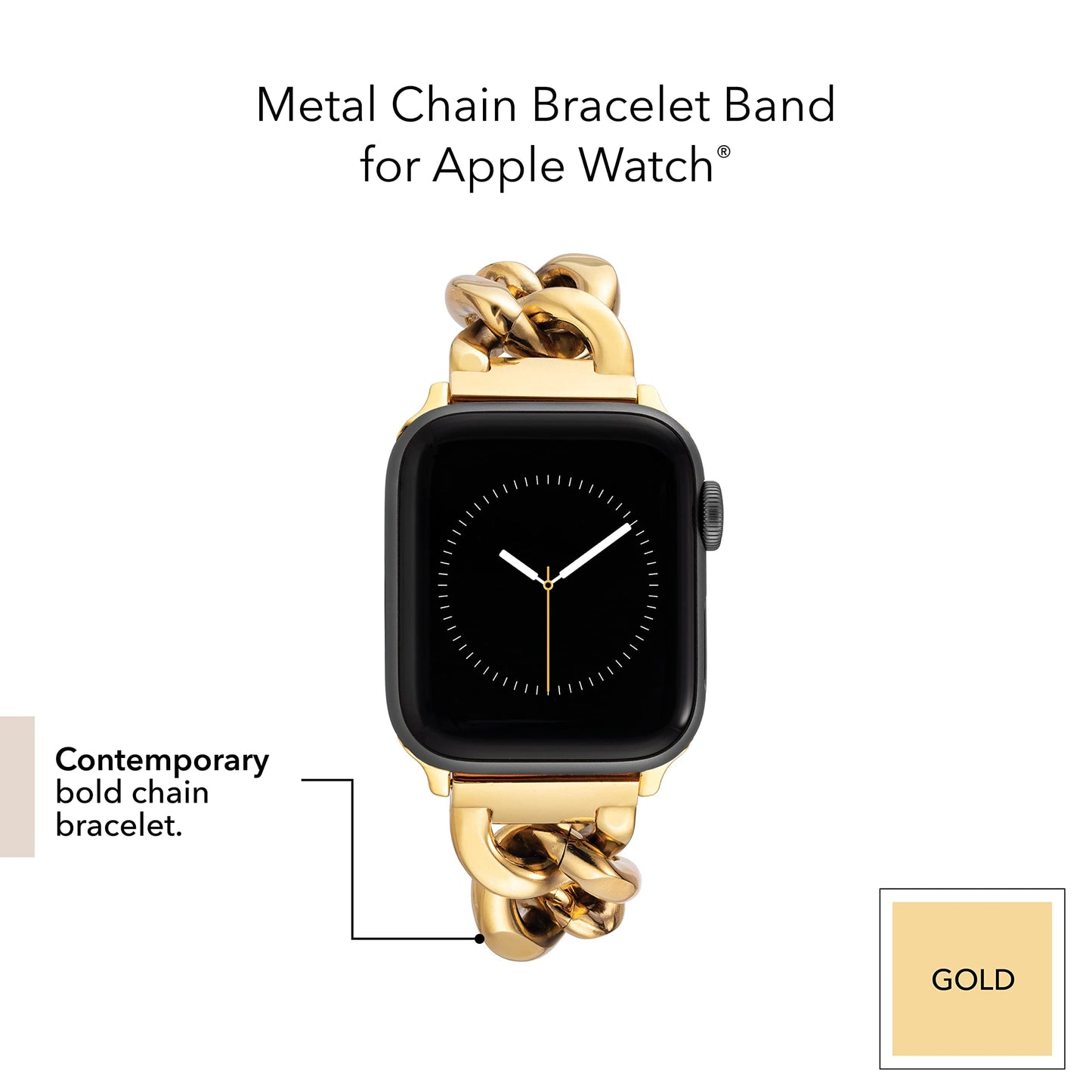 WITHit Anne Klein Fashion Chain Bracelet for Apple Watch, Secure, Adjustable, Apple Watch Replacement Band, Fits Most Wrists (42/44/45mm, Gold)