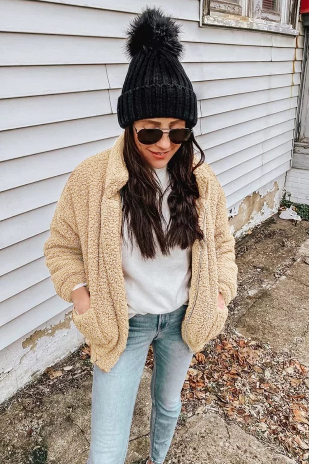 PRETTYGARDEN Women's Fashion Winter Coats Sherpa Fleece Faux Fur Shearling Oversized Trendy Jackets Warm Outerwear Clothing (Style One Apricot,Medium)