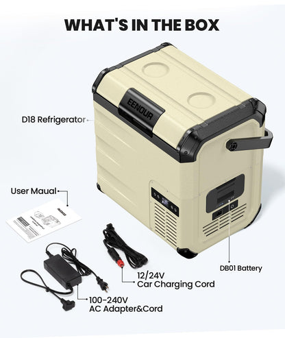 EENOUR D18 12 Volt Car Refrigerator, Portable Freezer with Detachable Battery 19Qt/18L, Battery & Solar Powered Cooler, -4~50℉, 12/24V DC, 110~240V AC, 12V Fridge for Camping, Road Trips, RV, Truck