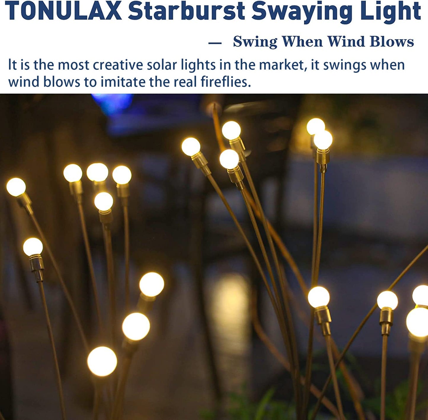 TONULAX Solar Garden Lights - New Upgraded Solar Swaying Light, Sway by Wind, Solar Outdoor Lights, Yard Patio Pathway Decoration, High Flexibility Iron Wire & Heavy Bulb Base, Warm White (4 Pack)