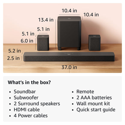 Amazon Fire TV Soundbar Plus with subwoofer and surround sound speakers (newest model), 5.1 channel, Dolby Atmos, clear dialogue