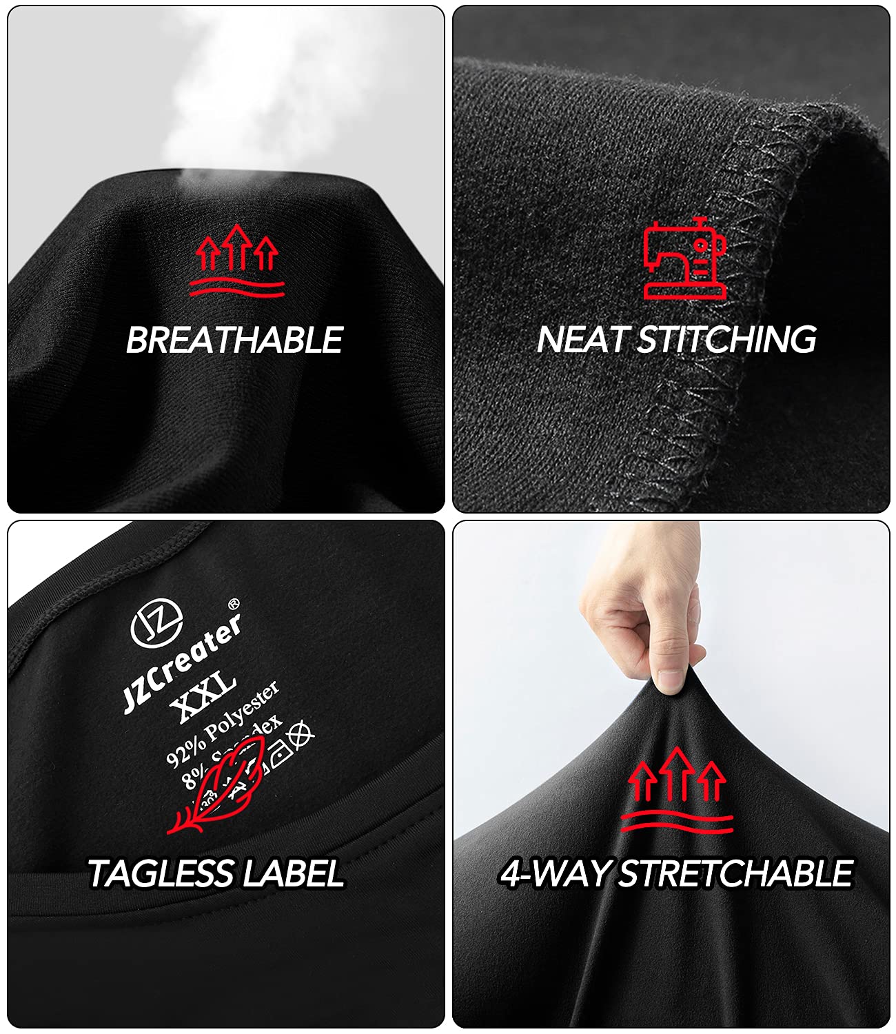 JZCreater Thermal Underwear for Men, Mens Long Johns Thermal Underwear Set, Fleece Lined Base Layer for Cold Weather Black