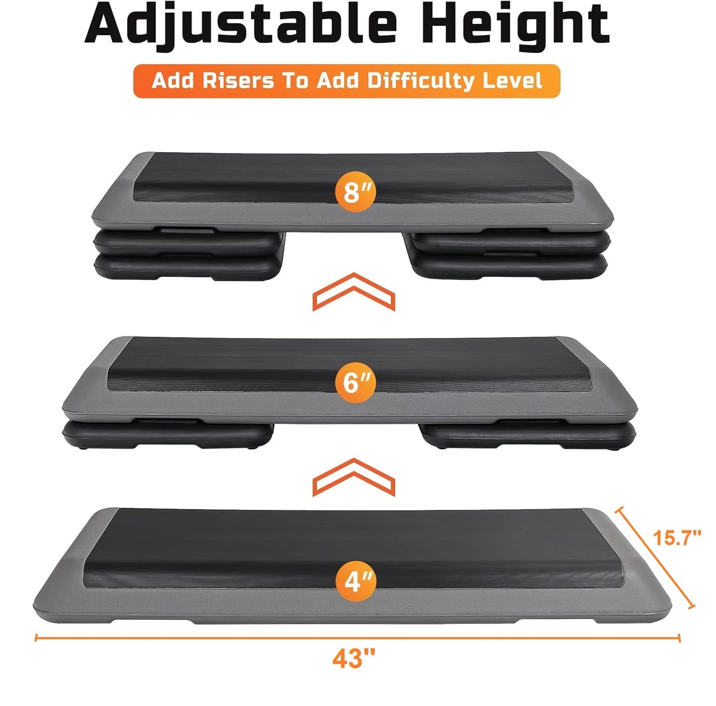 ZENY 43'' Exercise Aerobic Step Platform Adjustable Fitness Stepper with 4 Detachable Risers Fitness Workout Stepper for Home Gym Cardio Strength & Training (Grey)