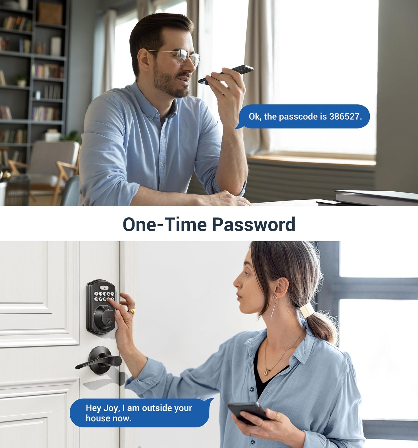 Veise Fingerprint Door Lock with 2 Lever Handles - Keyless Entry Door Lock, Electronic Keypad Deadbolt, Digital Smart Code & Front Handle Sets, Auto-Locking, Easy Installation, Matte Black