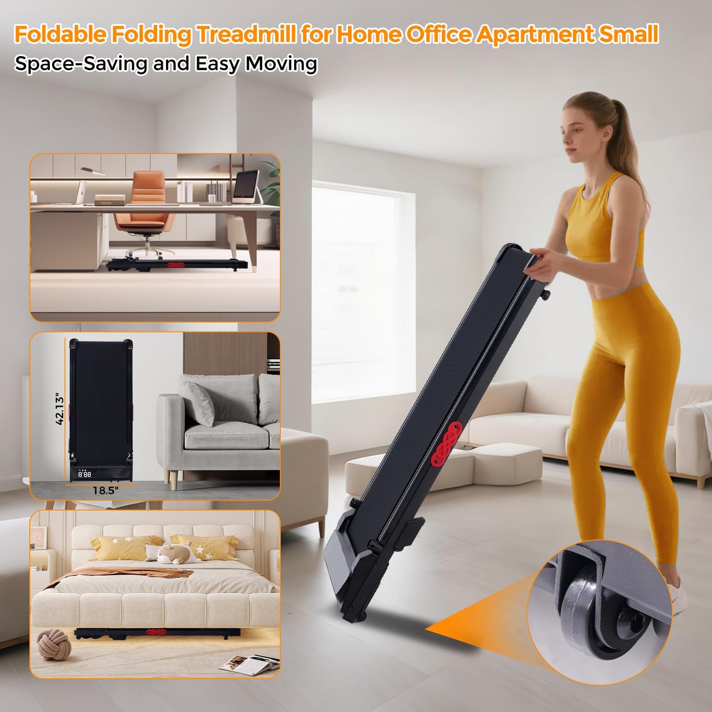 KASSADIN Walking Pad with Handle Bar, 2026 Upgrade Portable Small Treadmill with Handles for Home Small, 3.0HP Under Desk Walking Pad Treadmill with Incline, 0.6-7.6MPH, 350LBS